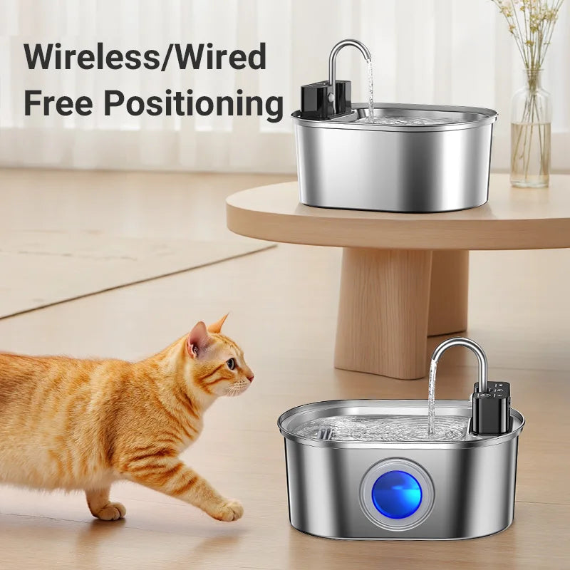 Fuente de Agua para Gatos ROJECO 3.2L de Acero Inoxidable- Automático y Silenciosa